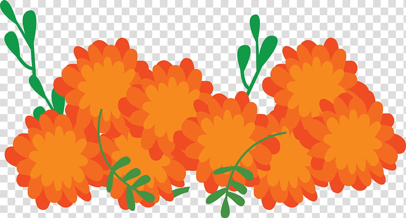 Day of the Dead Día de Muertos, Dia De Muertos, Chrysanthemum, Plant Stem, Floral Design, Pot Marigold, Orange Sa, Meter transparent background PNG clipart