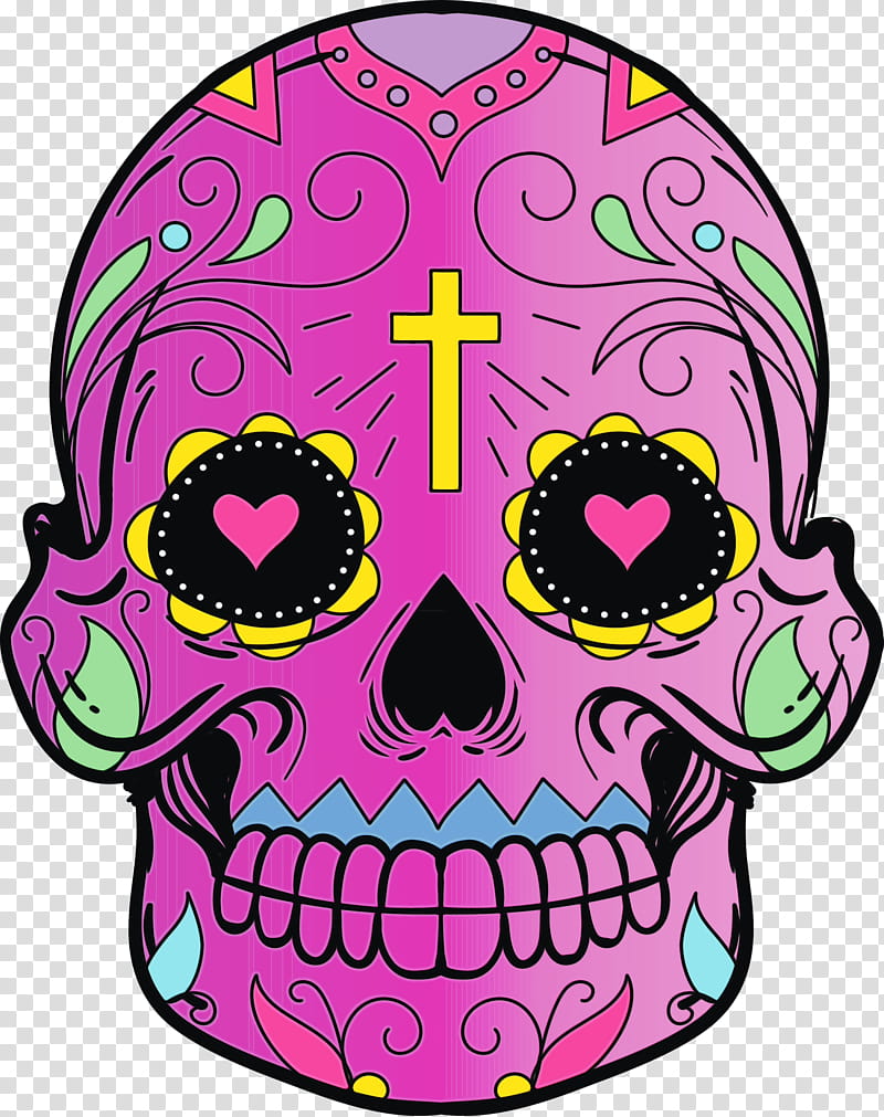 pink m pattern meter, Calavera, Calaveras, Sugar Skull, Day Of The Dead, Watercolor, Paint, Wet Ink transparent background PNG clipart