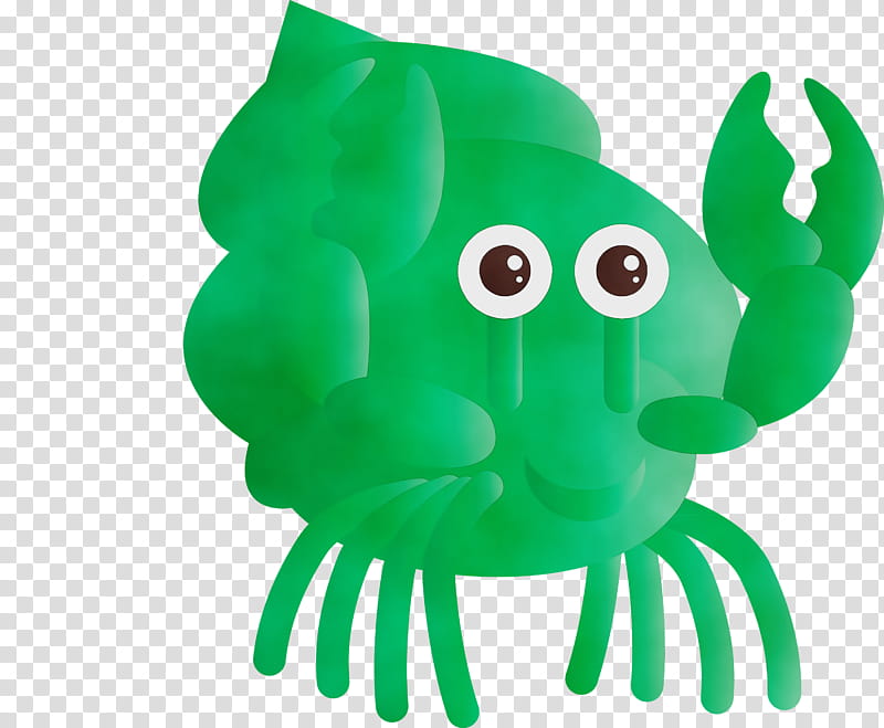 green octopus crab animation animal figure, Watercolor, Paint, Wet Ink transparent background PNG clipart