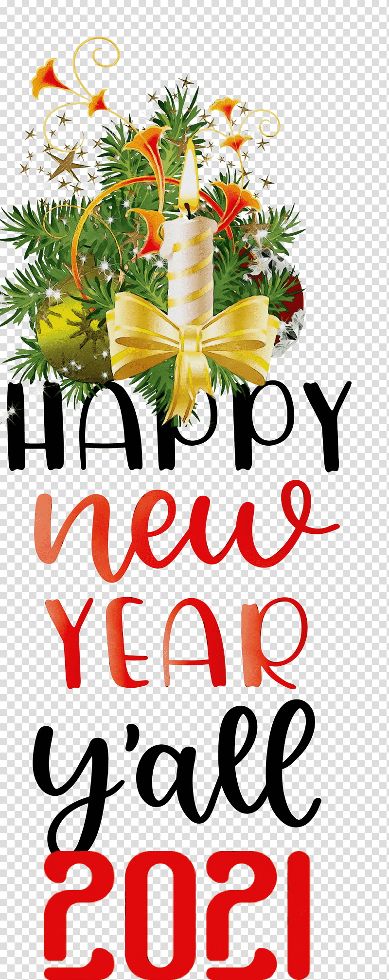 Floral design, 2021 Happy New Year, 2021 New Year, 2021 Wishes, Watercolor, Paint, Wet Ink transparent background PNG clipart