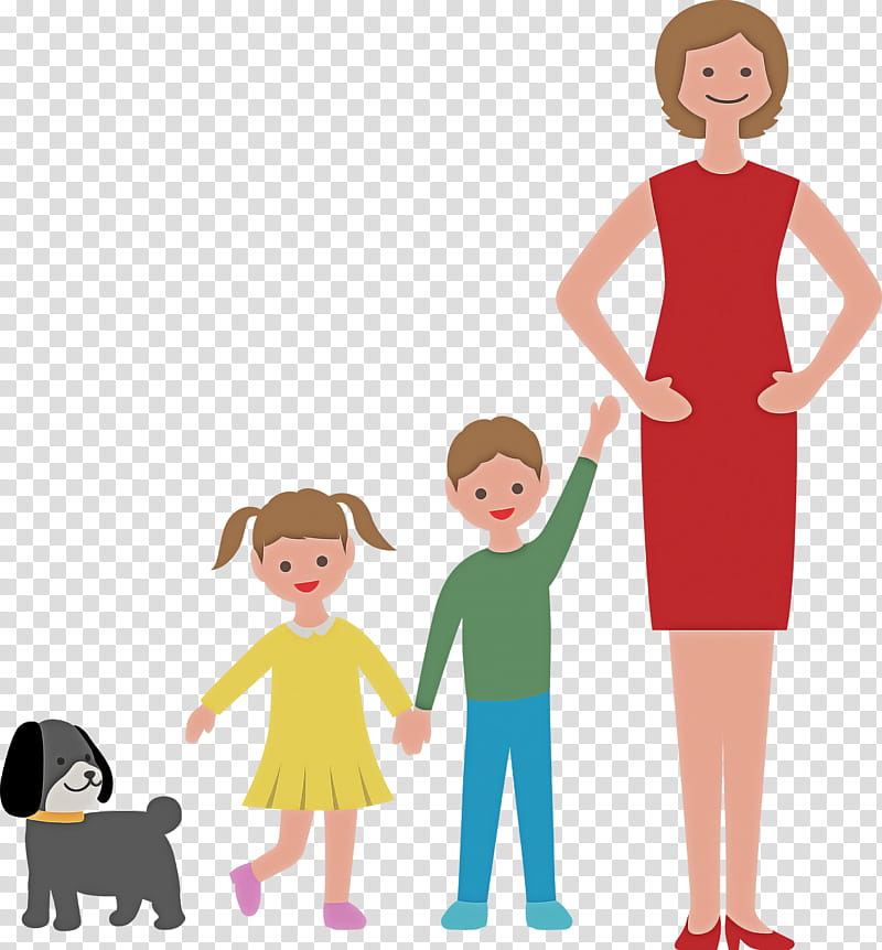 mom daughter son, Dog, Family, Dress, Cartoon, Holding Hands, Human transparent background PNG clipart