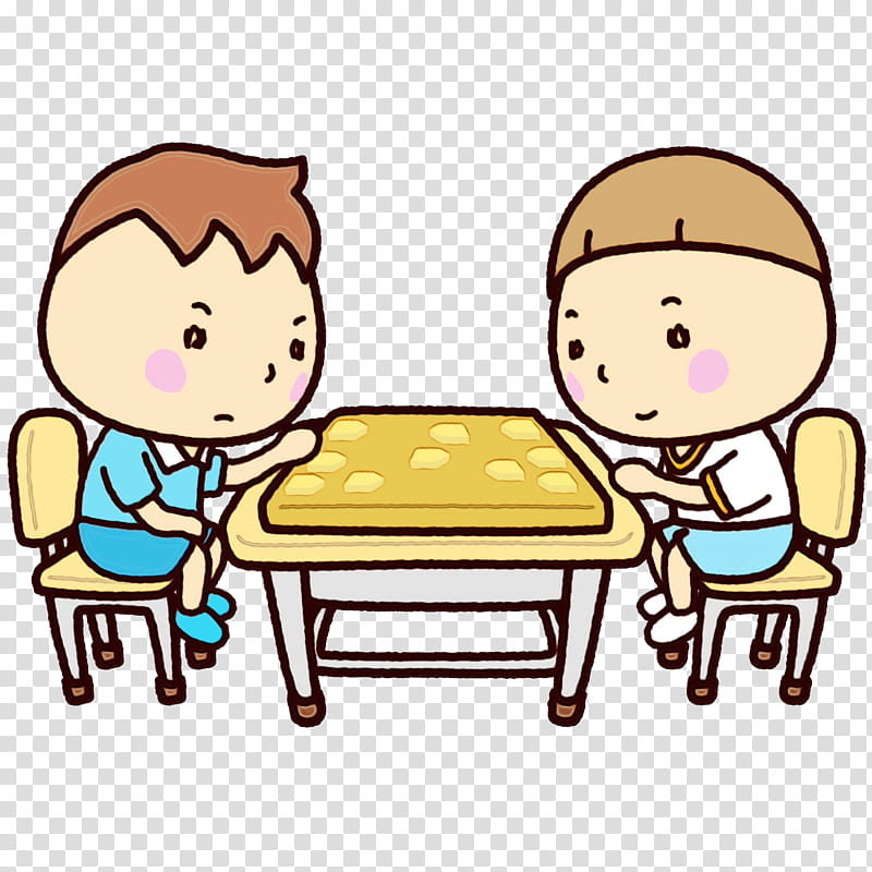 cartoon child table furniture sharing, School Supplies, Watercolor, Paint, Wet Ink, Cartoon, Line, End Table transparent background PNG clipart