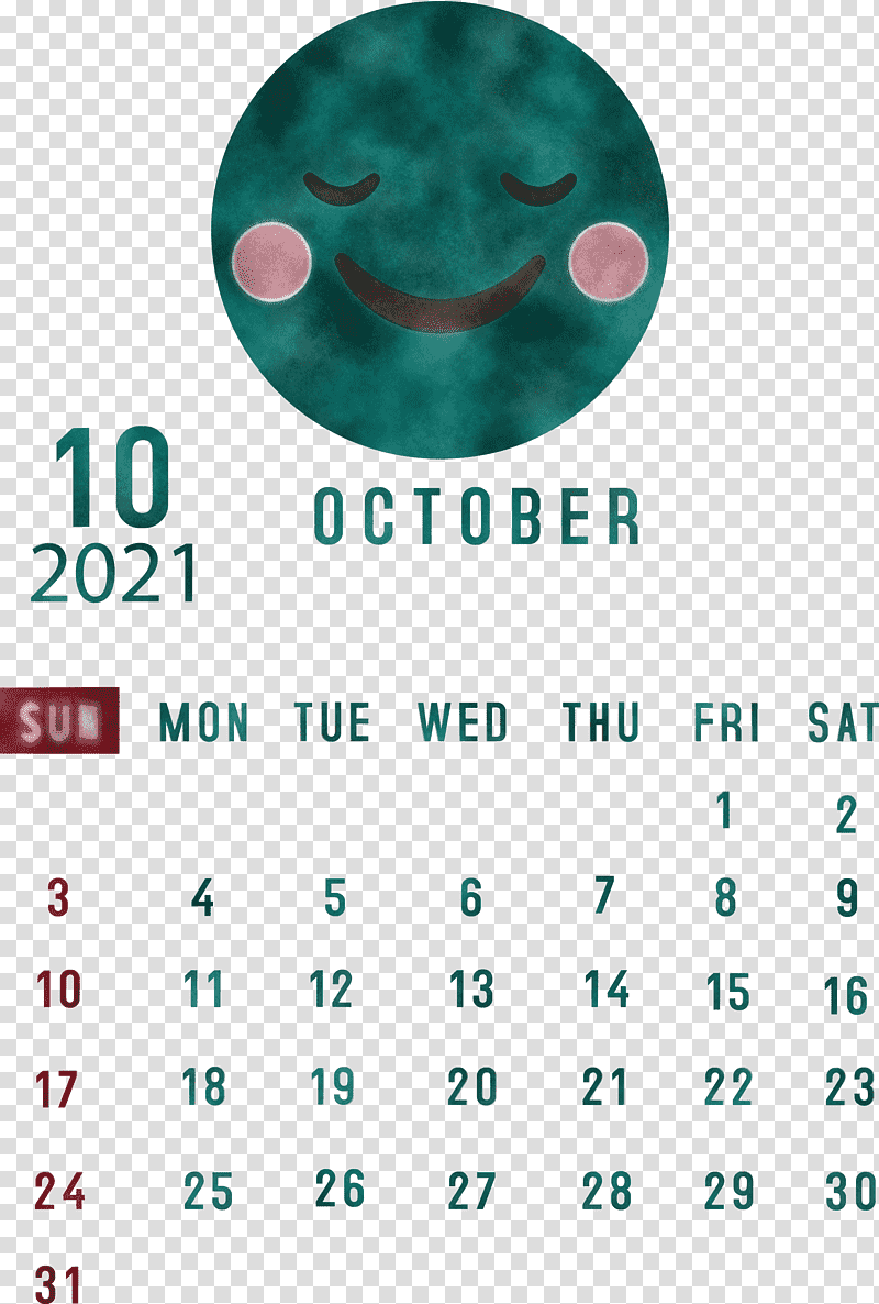 October 2021 Printable Calendar October 2021 Calendar, Htc Hero, Green, Meter, Teal, Calendar System, Mobile Phone transparent background PNG clipart