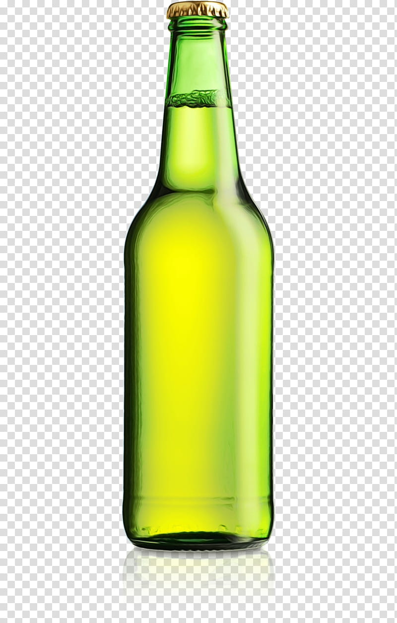 bottle glass bottle green beer bottle drink, Watercolor, Paint, Wet Ink, Yellow, Drinkware, Wine Bottle, Alcohol transparent background PNG clipart