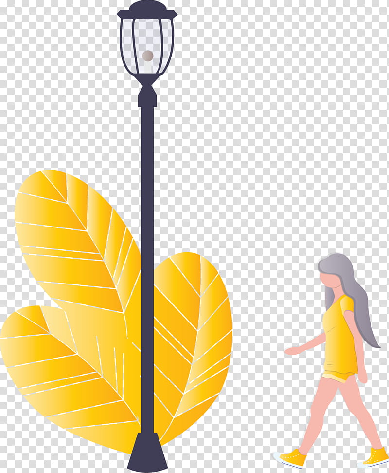 Street light girl, Yellow, Leaf, Plant transparent background PNG clipart