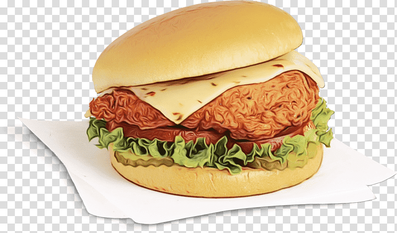 cheeseburger veggie burger burger junk food kids' meal, Watercolor, Paint, Wet Ink, Kids Meal, Sandwich, Bun transparent background PNG clipart