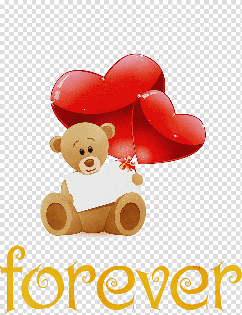 Teddy bear, Love Forever, Valentines Day, Watercolor, Paint, Wet Ink, Balloon transparent background PNG clipart