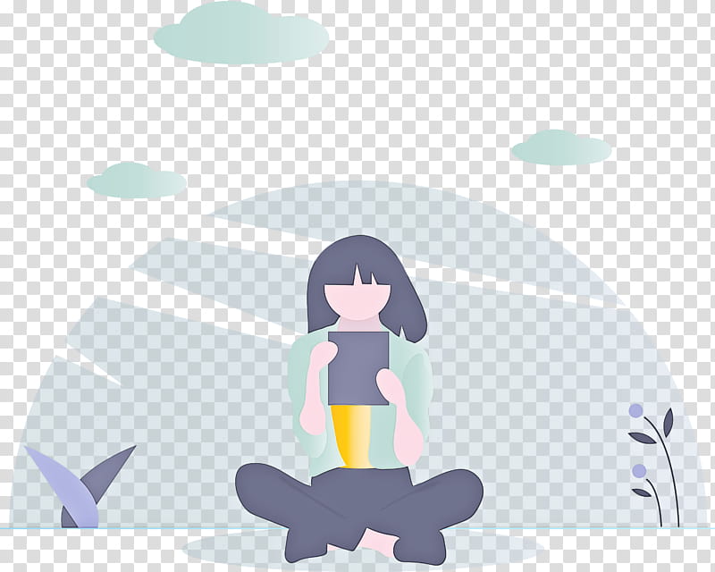 Reading Girl, Cartoon, Physical Fitness, Sitting, Animation, Yoga, Meditation transparent background PNG clipart