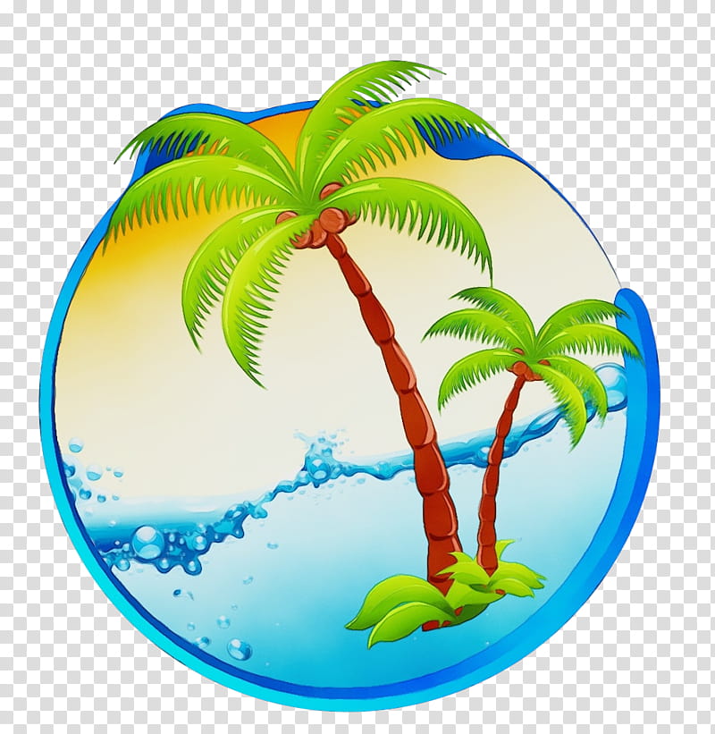 Palm tree, Watercolor, Paint, Wet Ink, Coconut, Arecales, Tropics, Plant transparent background PNG clipart