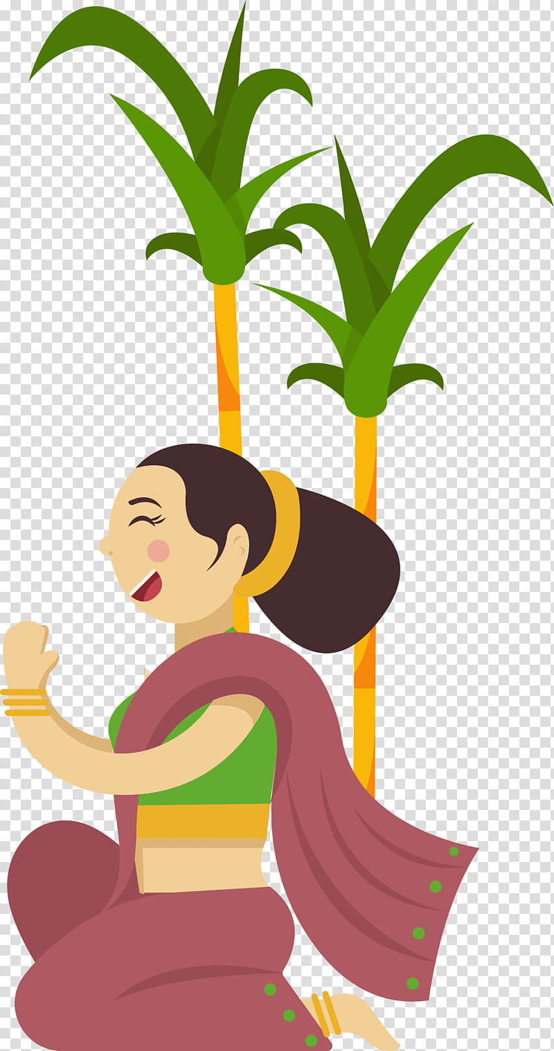pongal, Character, Cartoon, Joint, Sitting, Plants, Tree, Text transparent background PNG clipart