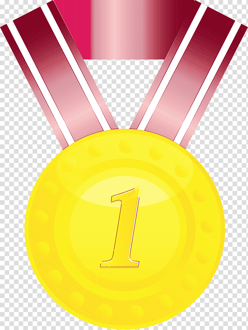 Medal ribbon, Gold Badge, No 1 Badge, Award Gold Badge, Watercolor, Paint, Wet Ink transparent background PNG clipart