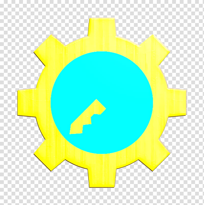 Gear icon Cyber icon Key icon, Yellow, Turquoise, Circle, Logo, Symbol, Emblem, Electric Blue transparent background PNG clipart