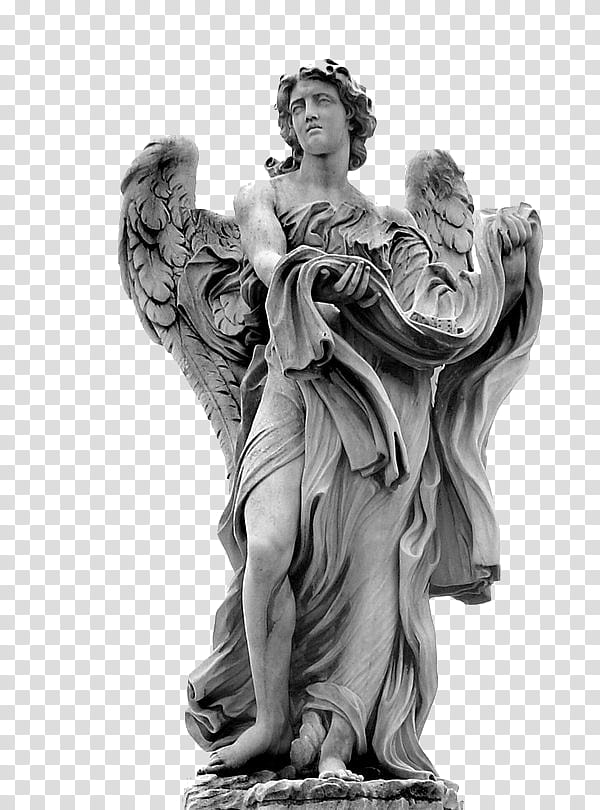 statue sculpture classical sculpture figurine stone carving, Angel, Monument, Mythology, Lawn Ornament, Blackandwhite, Nonbuilding Structure transparent background PNG clipart