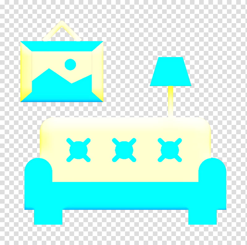 Sofa icon Living room icon Interiors icon, Turquoise transparent background PNG clipart