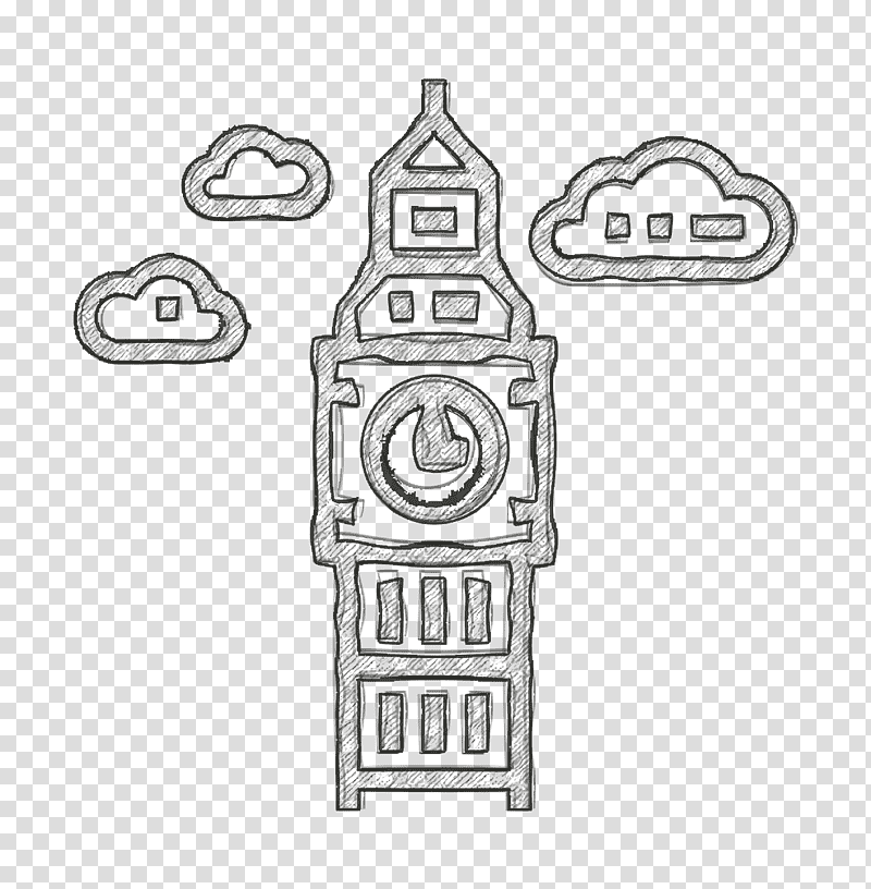 Big ben icon Landmarks icon London icon, Line Art, Symbol, Chemical Symbol, Meter, Black, Computer Hardware transparent background PNG clipart