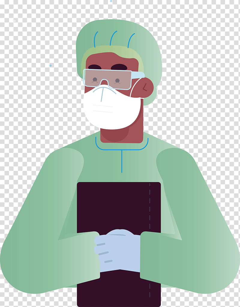 facial hair cartoon character green outerwear, Doctor With Mask Cartoon, Behavior, Human, Character Created By transparent background PNG clipart