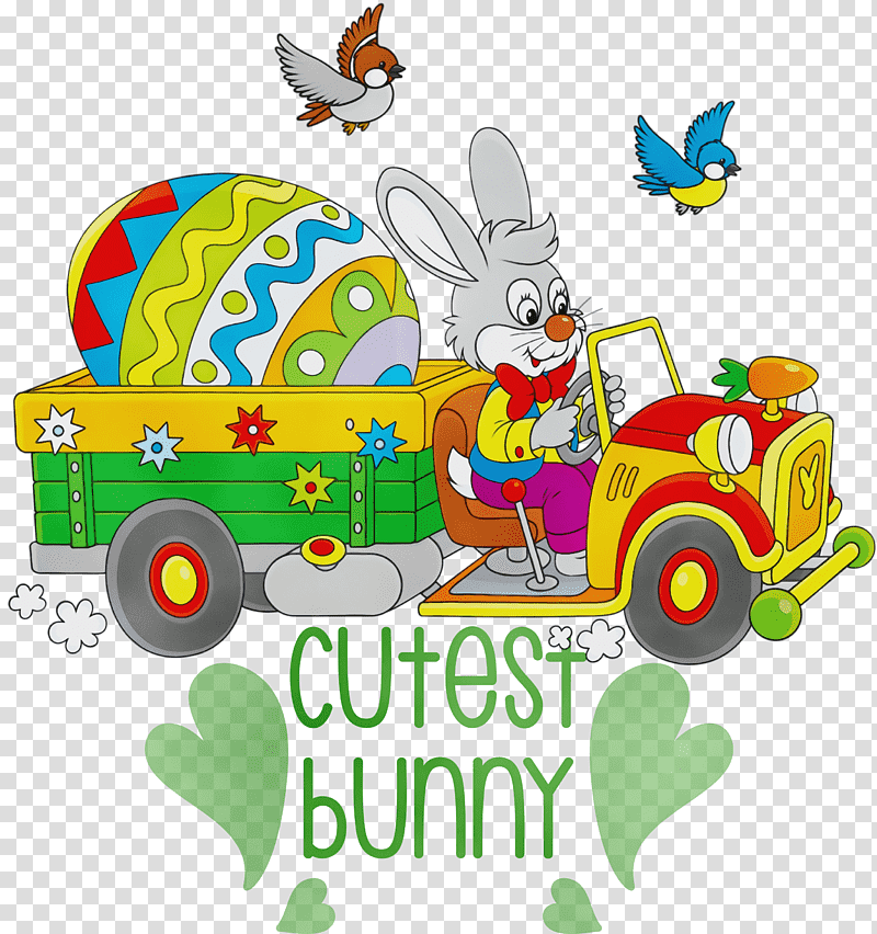 car poster truck, Cutest Bunny, Easter Day, Happy Easter, Watercolor, Paint, Wet Ink transparent background PNG clipart