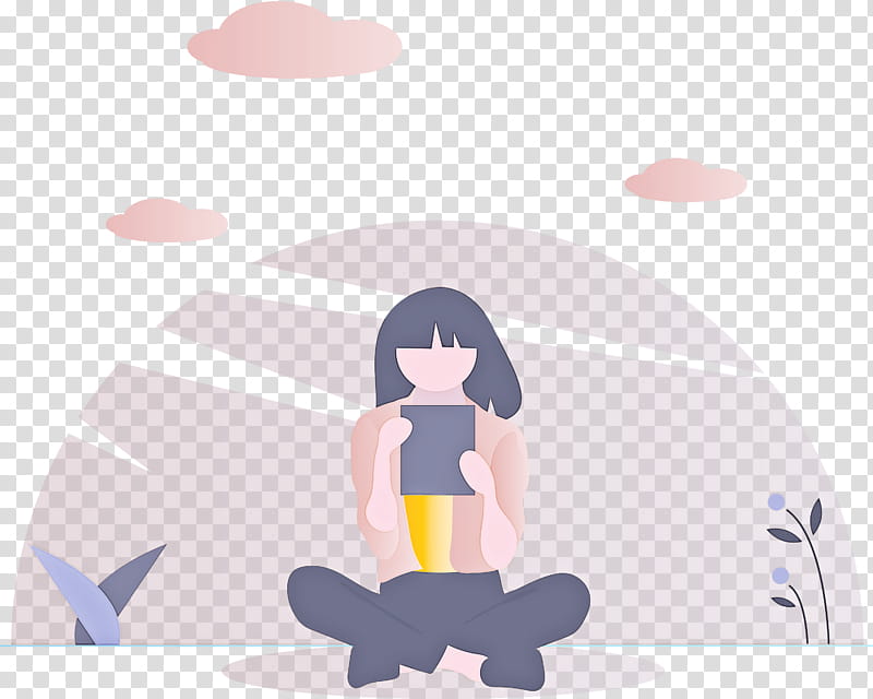 Reading Girl, Cartoon, Physical Fitness, Sitting, Animation, Yoga, Kneeling transparent background PNG clipart