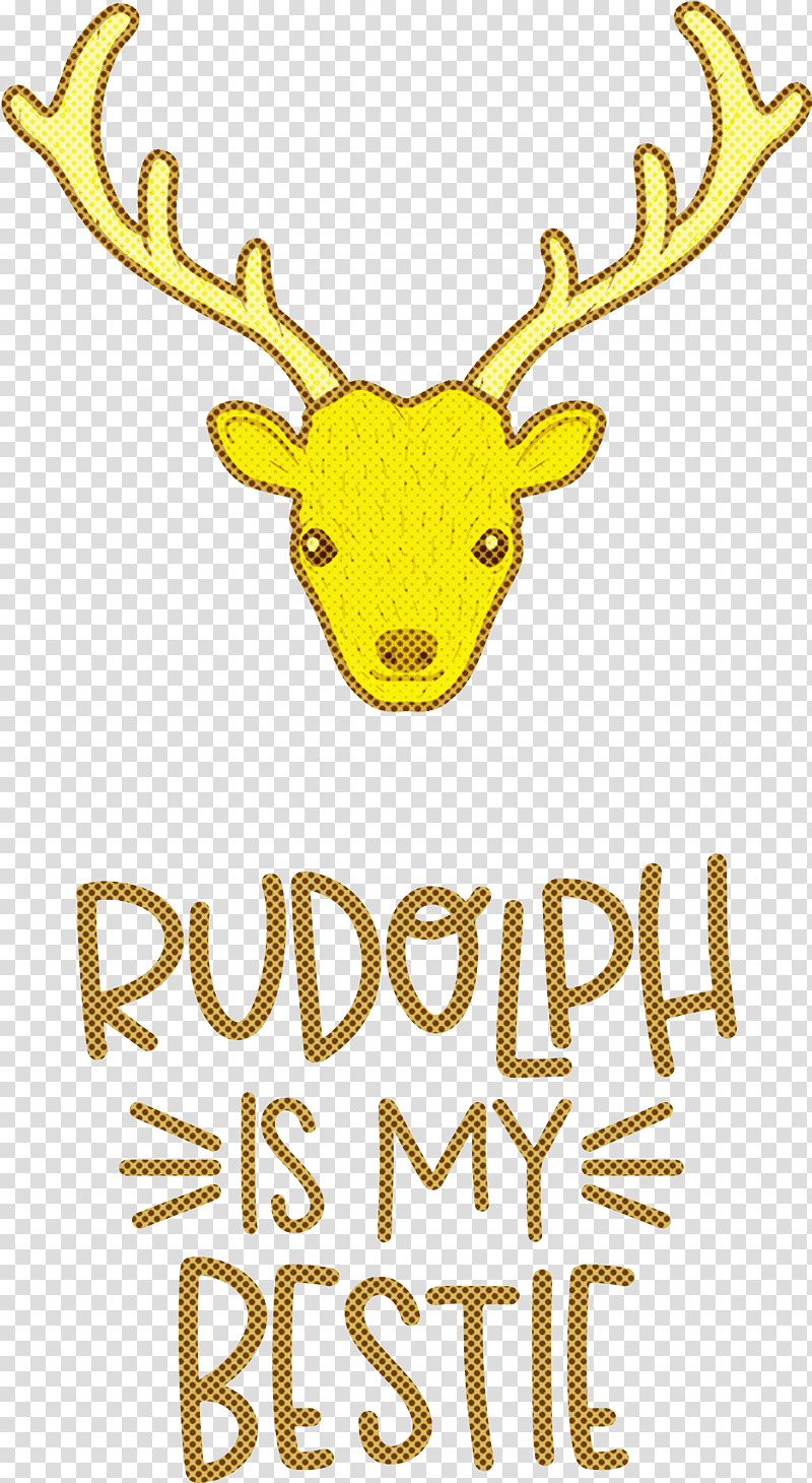 Rudolph is my bestie Rudolph Deer, Christmas , Reindeer, Antler, Meter, Yellow, Animal Figurine transparent background PNG clipart