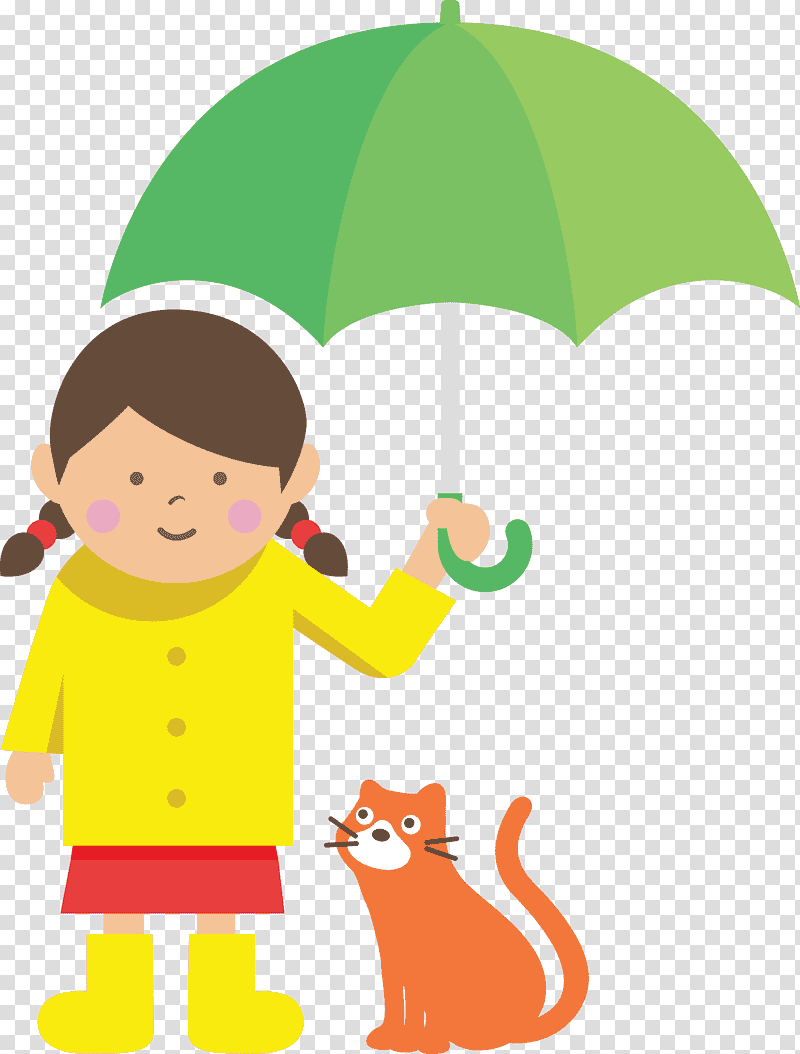 raining day raining umbrella, Girl, Cartoon, Green, Line, Meter, Happiness transparent background PNG clipart