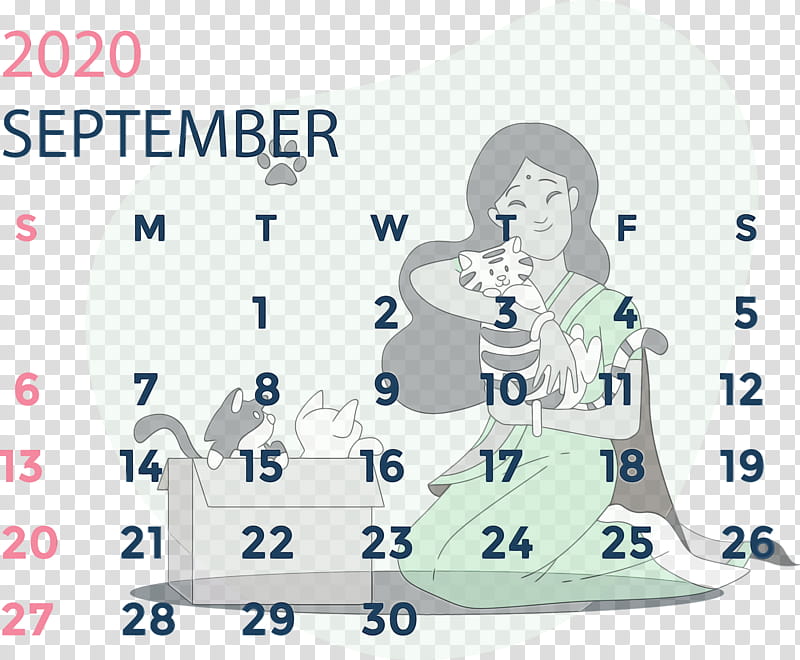 paper cartoon text line point, September 2020 Calendar, September 2020 Printable Calendar, Watercolor, Paint, Wet Ink, Recreation, Human transparent background PNG clipart