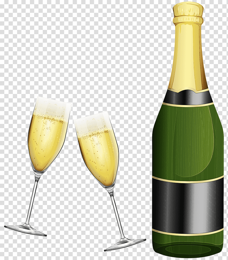 Champagne, Watercolor, Paint, Wet Ink, Wine, Glass Bottle, Beer Glassware transparent background PNG clipart