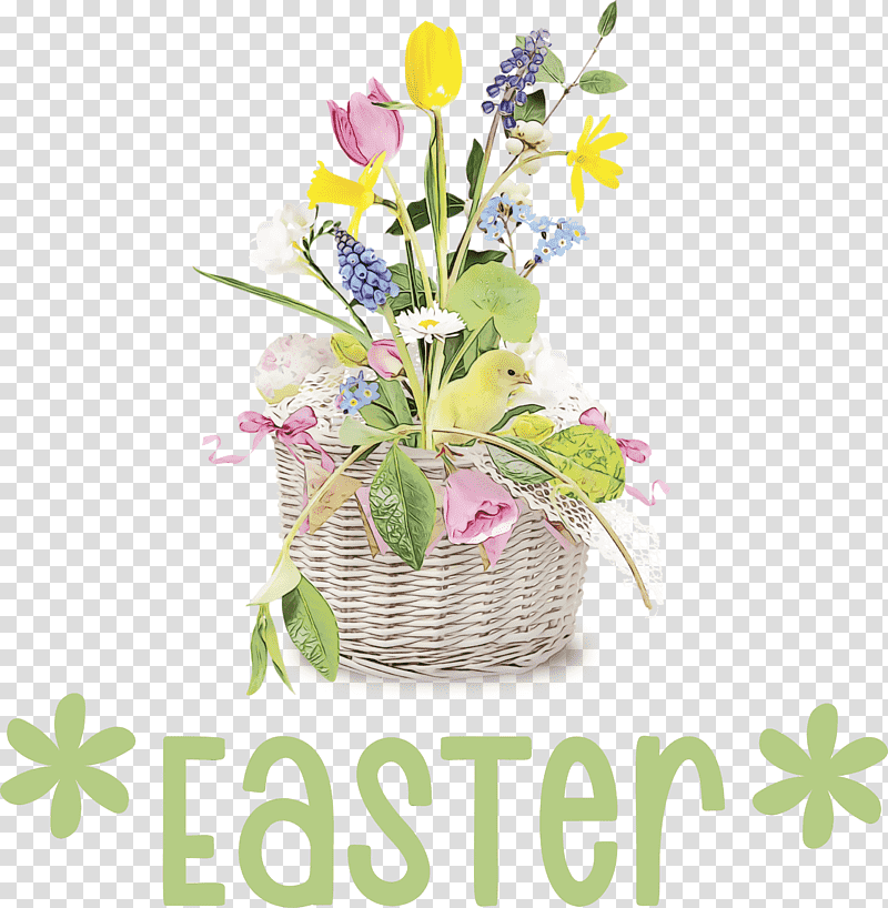 Floral design, Happy Easter, Watercolor, Paint, Wet Ink, Gift, Gift Basket transparent background PNG clipart