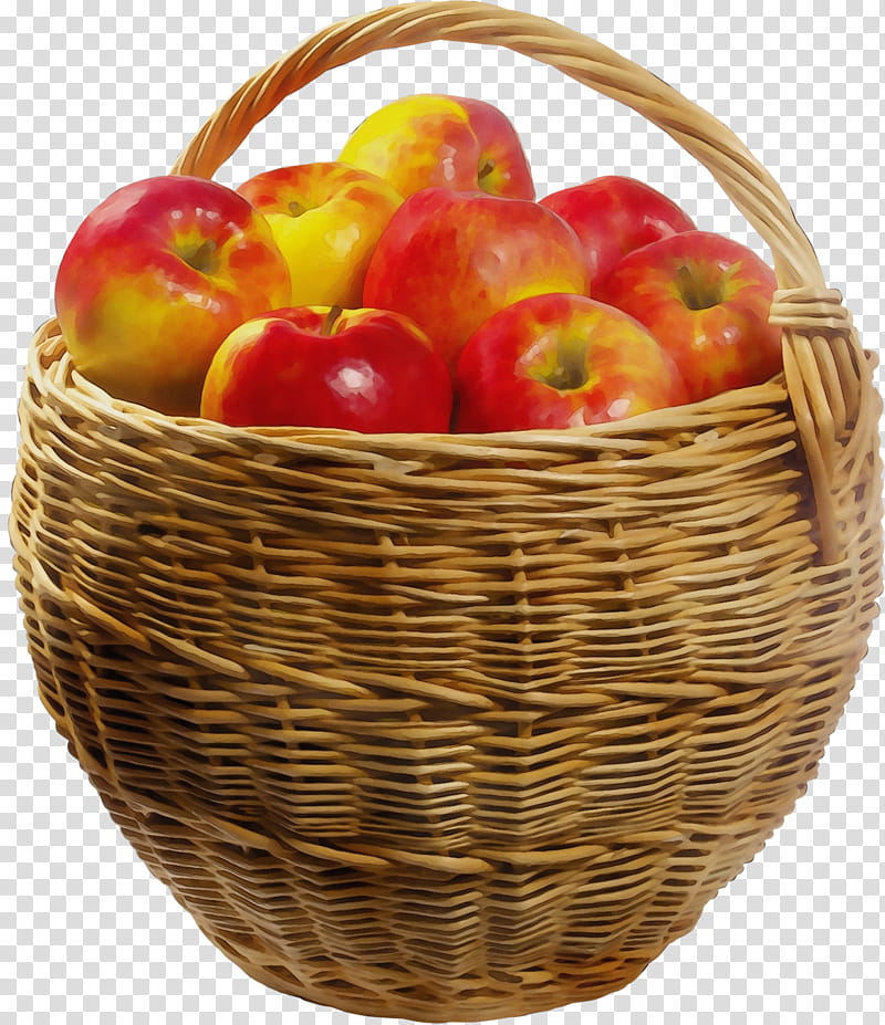 wicker apple natural foods fruit basket, Watercolor, Paint, Wet Ink, Plant, Superfood, Gift Basket, Storage Basket transparent background PNG clipart