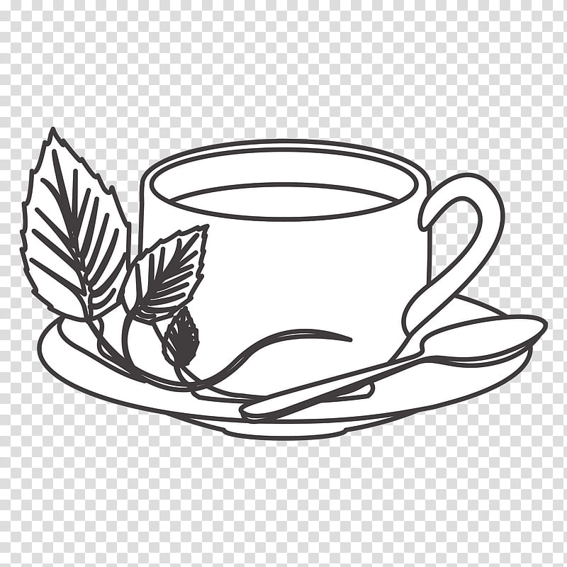 Coffee cup, Drinkware, Tableware, Serveware, Leaf, Teacup, Saucer, Line Art transparent background PNG clipart