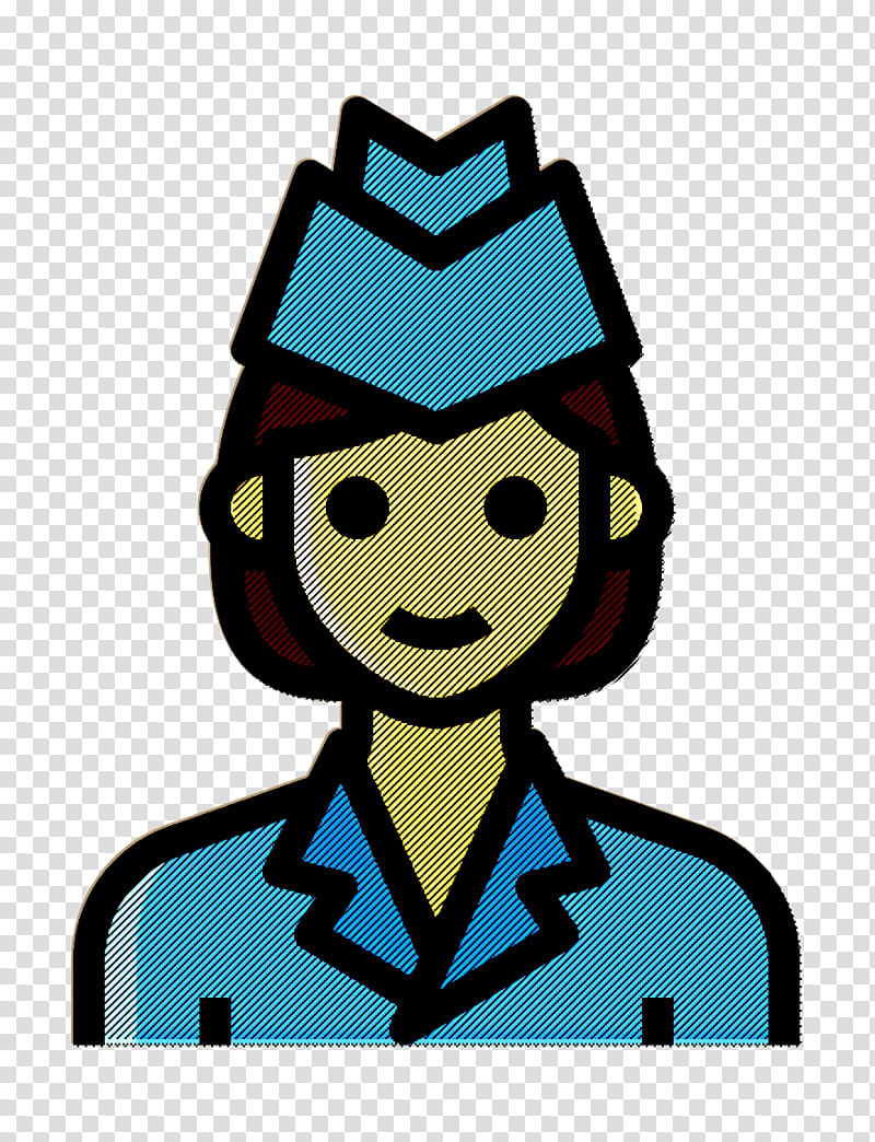 Stewardess icon Air hostess icon Occupation Woman icon, Cartoon transparent background PNG clipart
