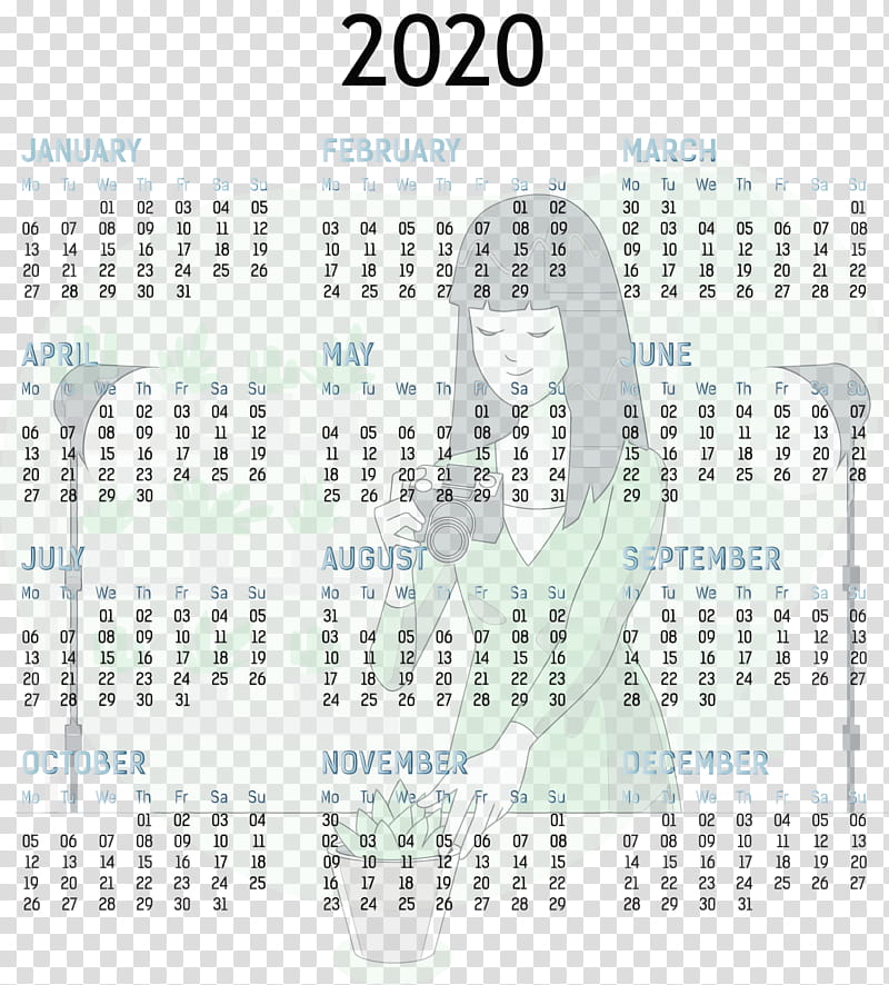 High school, 2020 Yearly Calendar, Printable 2020 Yearly Calendar Template, Full Year Calendar 2020, Watercolor, Paint, Wet Ink, Carleton University transparent background PNG clipart