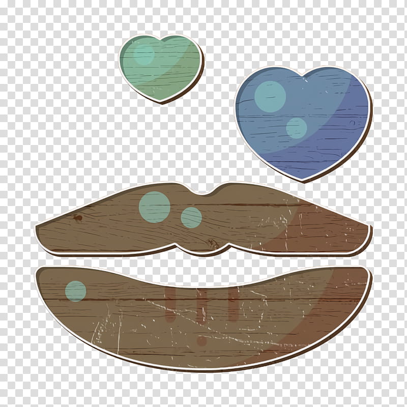 Romantic Love icon Kiss icon Romantic icon, Turquoise, Brown, Heart, Wood, Label transparent background PNG clipart