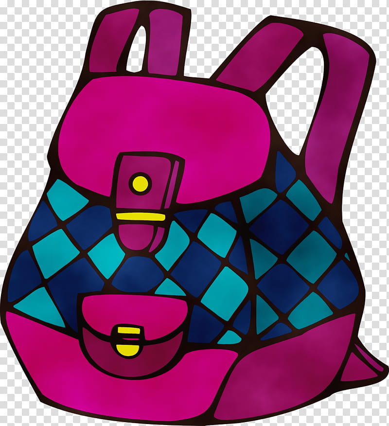 pink magenta bag, Schoolbag, School Supplies, Watercolor, Paint, Wet Ink transparent background PNG clipart