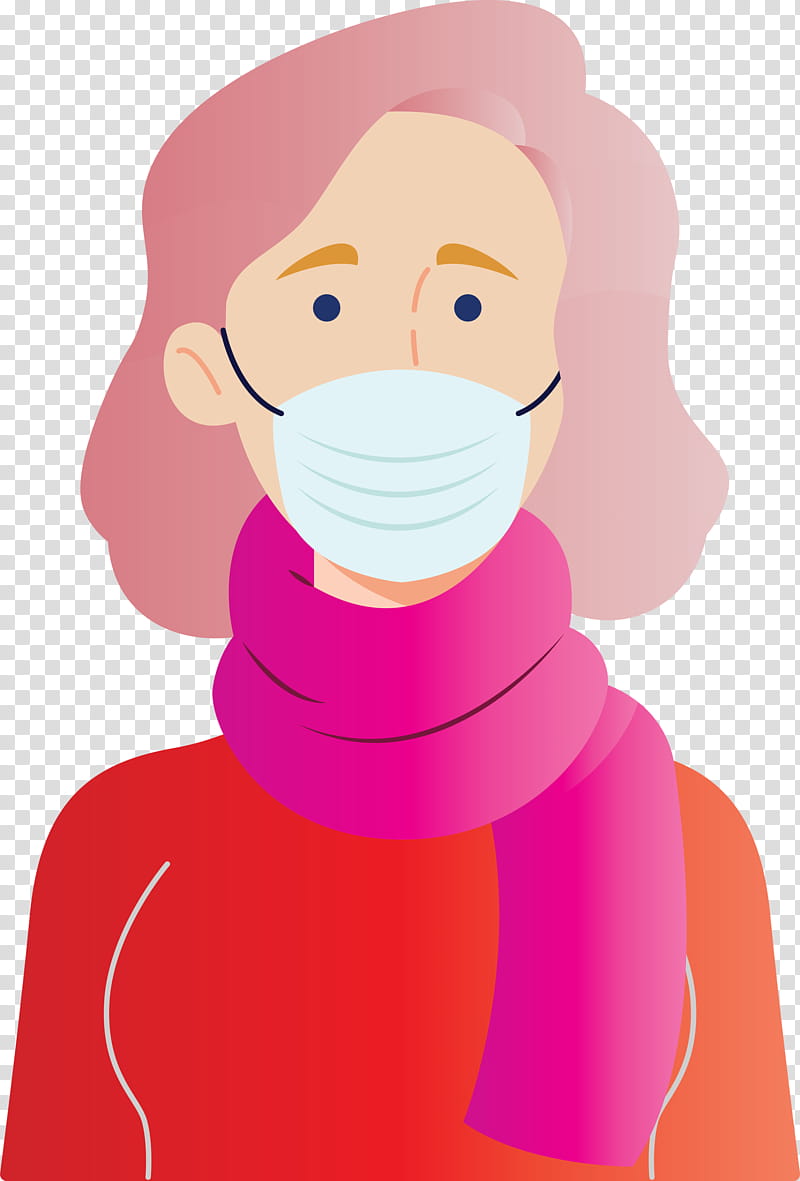 Wearing Mask Coronavirus Corona, Cartoon, Pink, Neck, Magenta transparent background PNG clipart