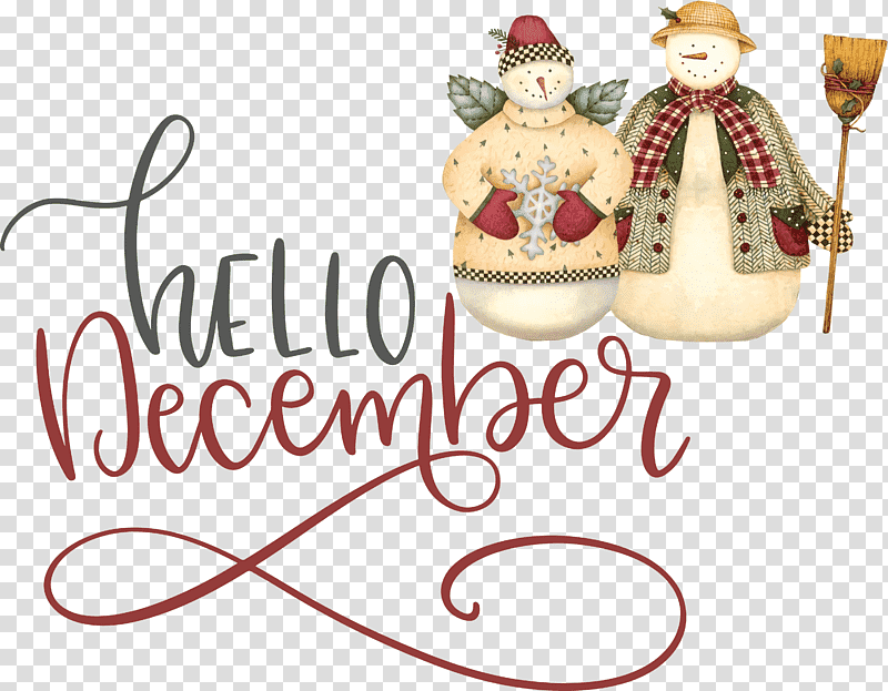 Hello December Winter December, Winter
, Christmas Day, Snowman, Christmas Tree, Christmas Decoration, White Christmas Gift Tags transparent background PNG clipart