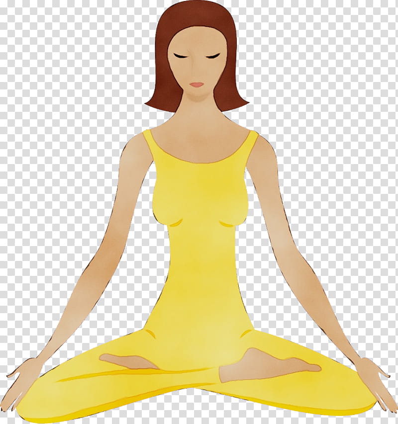 yellow meditation physical fitness yoga sportswear, Watercolor, Paint, Wet Ink, Neck, Sitting, Balance, Costume transparent background PNG clipart