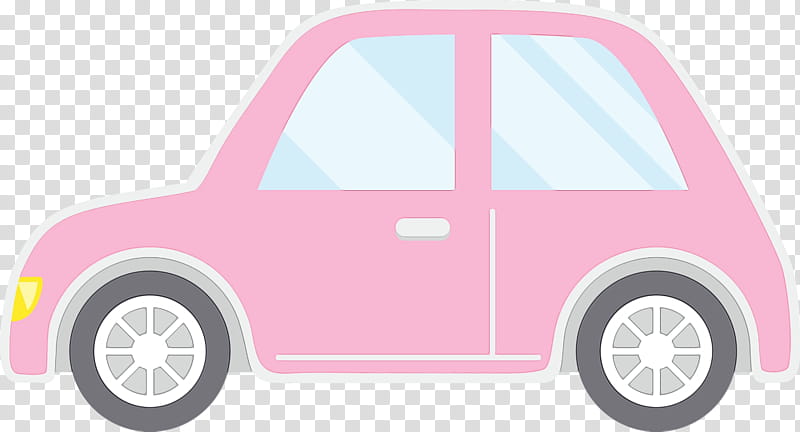 City car, Cartoon Car, Watercolor, Paint, Wet Ink, Pink, Vehicle, Transport transparent background PNG clipart