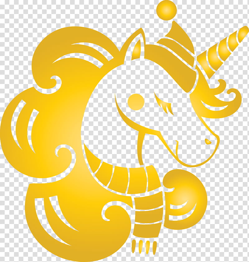 unicorn Christmas Unicorn, Yellow, Cartoon transparent background PNG clipart