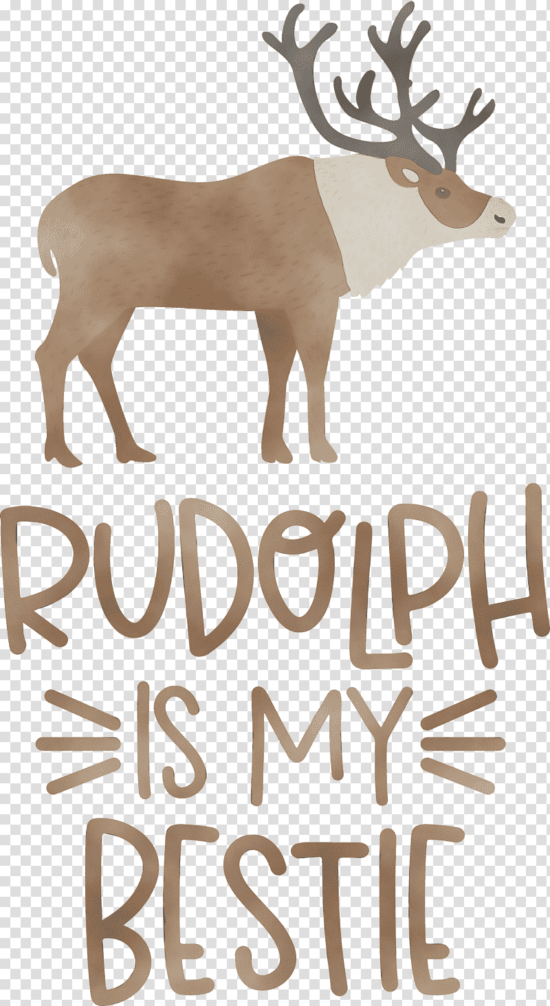 Reindeer, Rudolph Is My Bestie, Christmas , Watercolor, Paint, Wet Ink, Elk transparent background PNG clipart