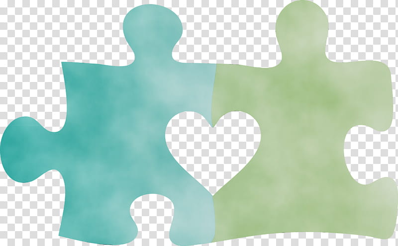 green turquoise jigsaw puzzle, World Autism Awareness Day, Watercolor, Paint, Wet Ink transparent background PNG clipart