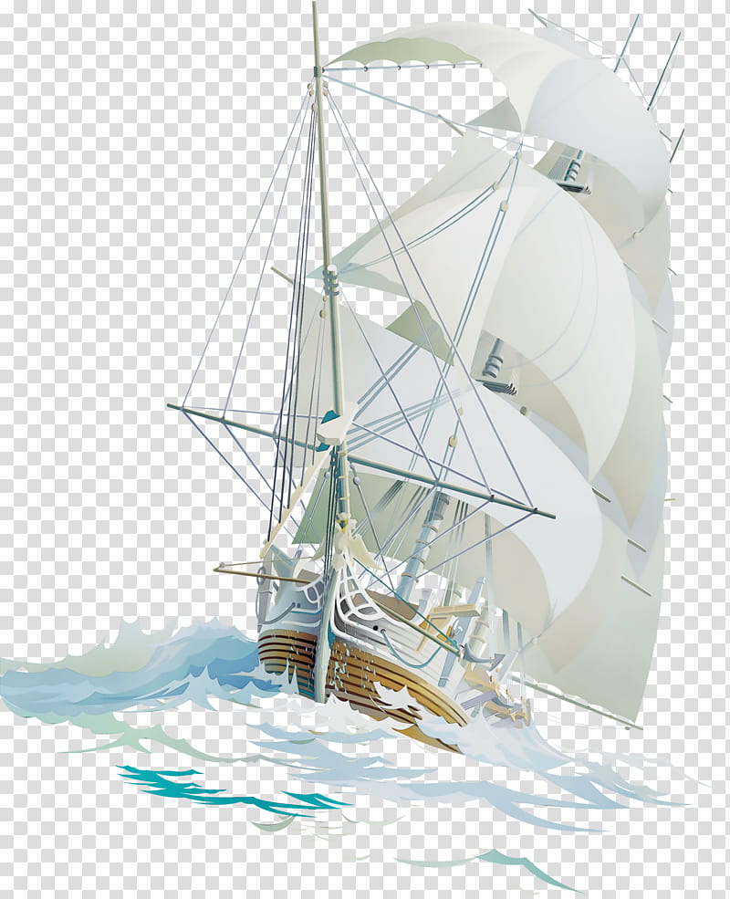 sail ship caravel brigantine full-rigged ship, Watercolor, Paint, Wet Ink, Fullrigged Ship, Schooner, Carrack, Fluyt transparent background PNG clipart
