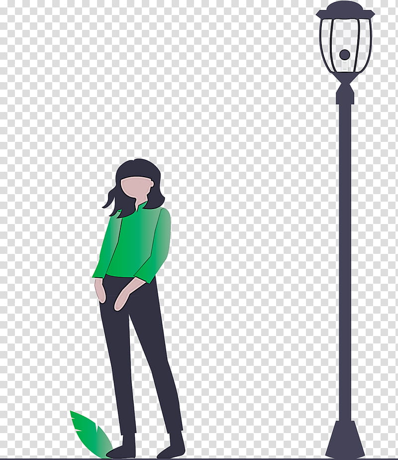 modern girl, Green, Standing, Street Light, Light Fixture transparent background PNG clipart