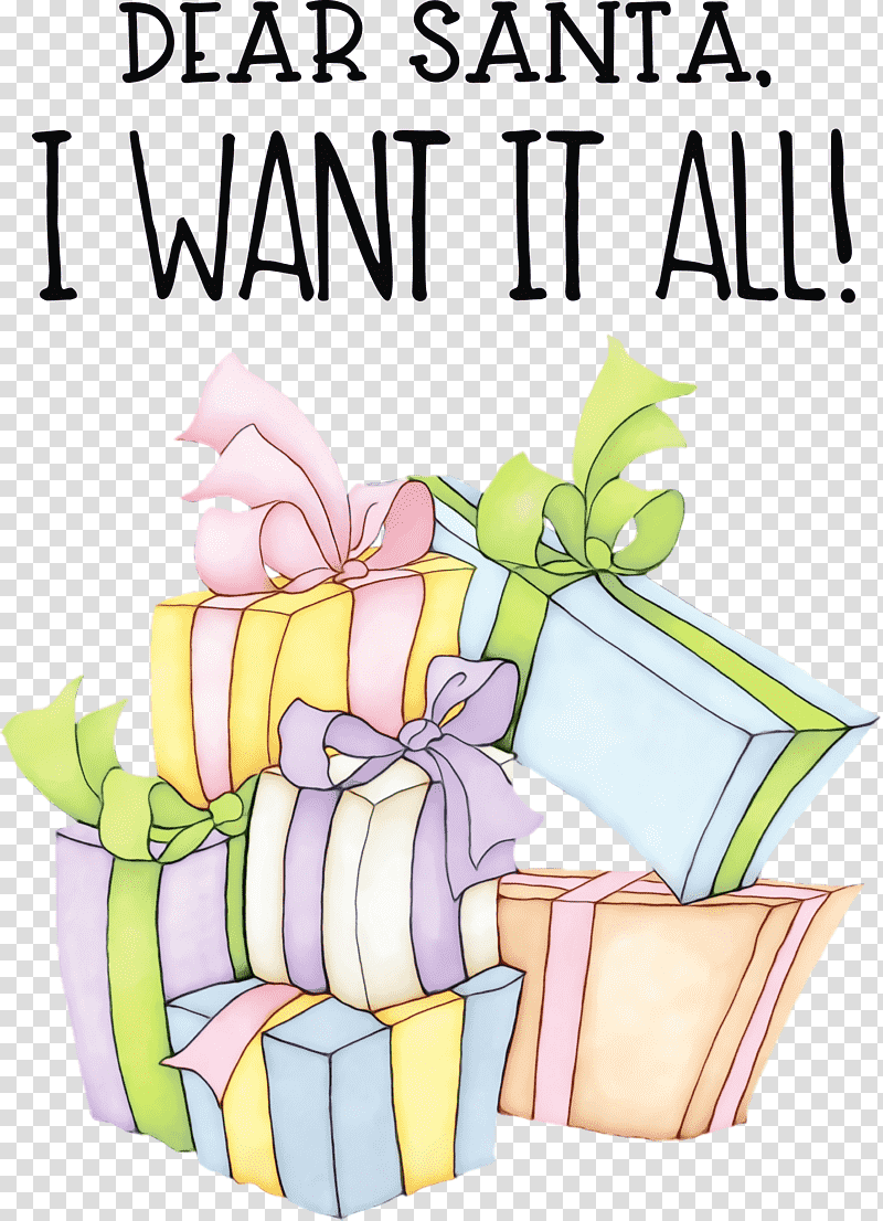 Gift Box, Dear Santa, Christmas , Watercolor, Paint, Wet Ink, Birthday transparent background PNG clipart