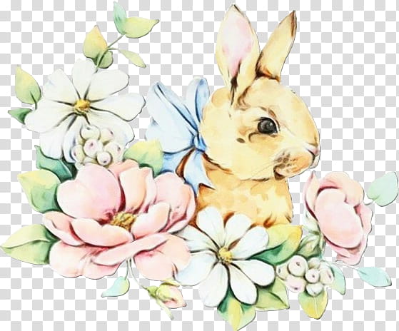 Easter bunny, Watercolor, Paint, Wet Ink, Flower, Plant, Magnolia, Easter transparent background PNG clipart