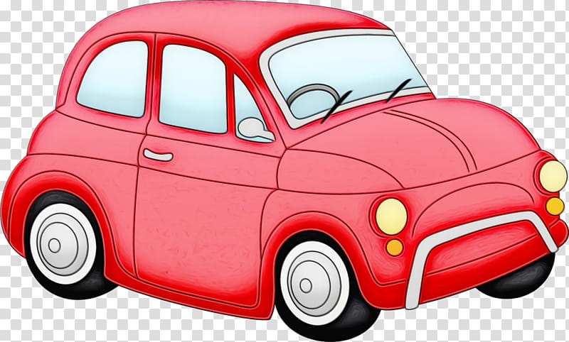 City car, Watercolor, Paint, Wet Ink, Red, Vehicle, Cartoon, Classic Car transparent background PNG clipart