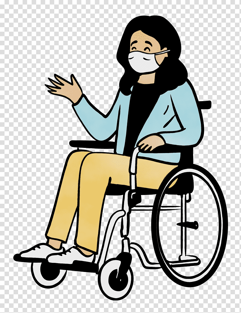 wheelchair chair sitting behavior human, Woman, Medical Mask, Watercolor, Paint, Wet Ink, Health transparent background PNG clipart