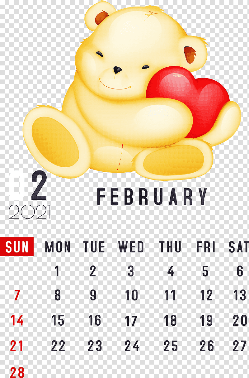 February 2021 Printable Calendar February Calendar 2021 Calendar, Nexus S, Smiley, Emoticon, Yellow, Happiness, Calendar System transparent background PNG clipart