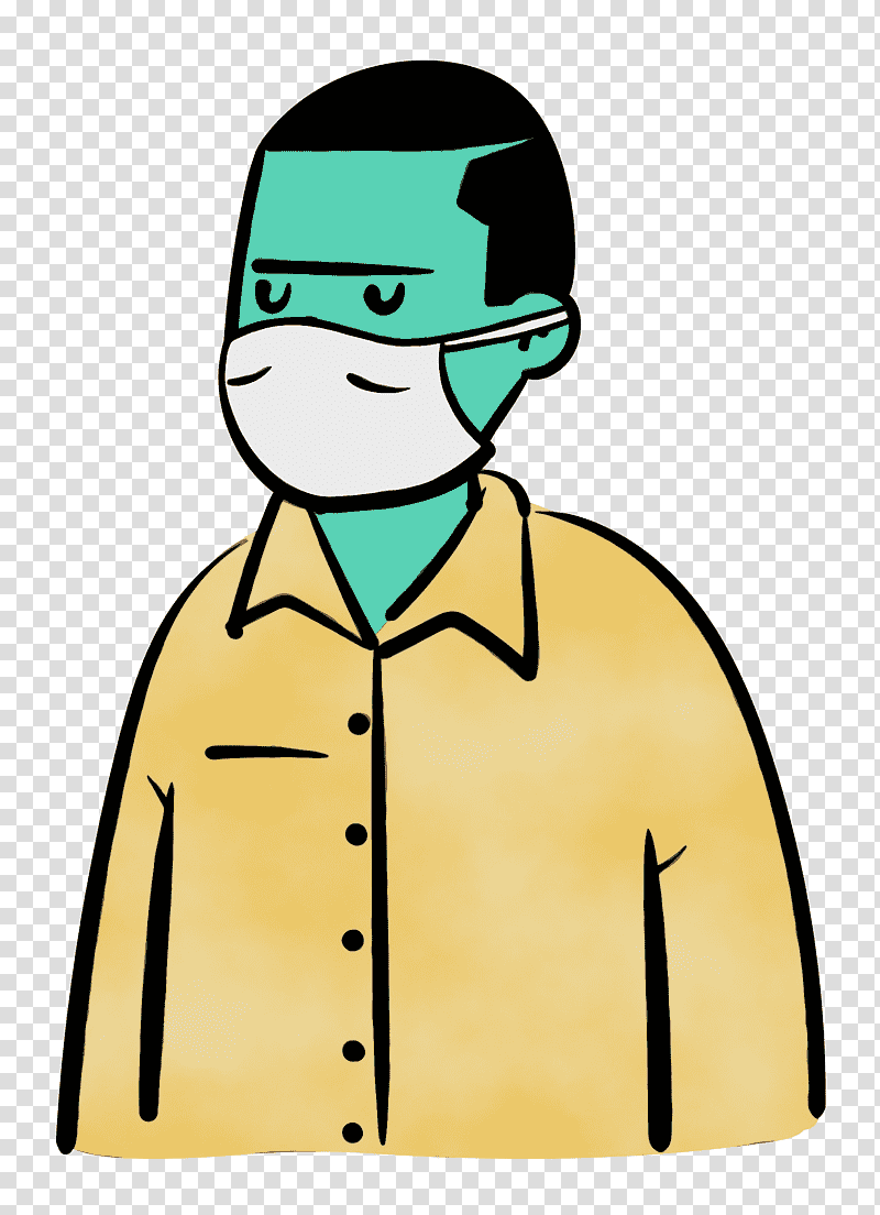 cartoon character outerwear / m headgear line, Man, Medical Mask, Coronavirus, Watercolor, Paint, Wet Ink transparent background PNG clipart