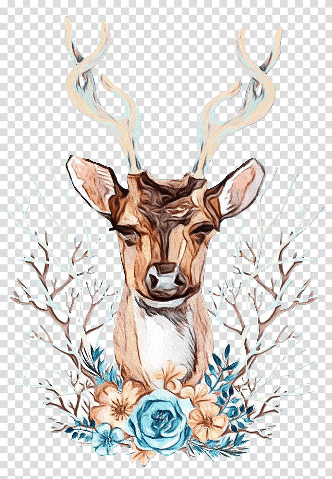 Reindeer, Watercolor, Paint, Wet Ink, Antler, Watercolor Painting, Red Deer transparent background PNG clipart