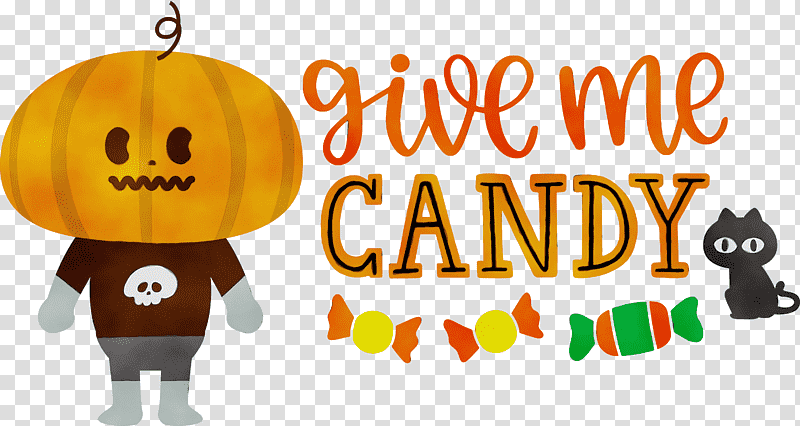 Pumpkin, Give Me Candy, Trick Or Treat, Halloween , Watercolor, Paint, Wet Ink transparent background PNG clipart